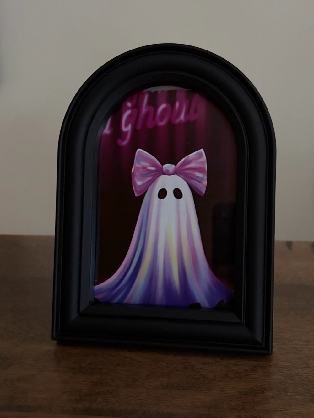 Girl Ghost Decor Pink Pastel Framed Art Cutie Ghost Pink Bow Arched Frame